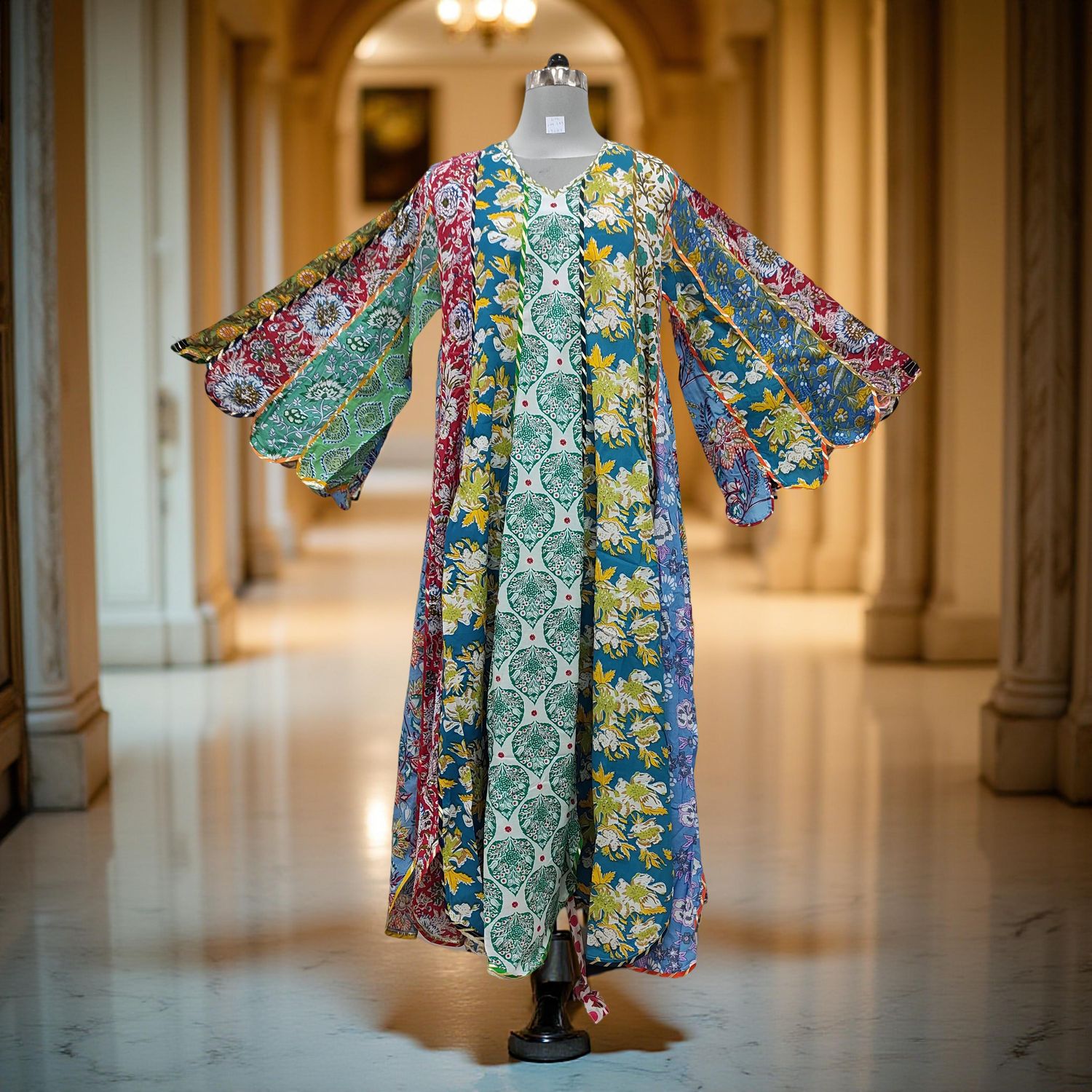 L-XL Meher Multi Printed Cotton Dress 57&quot; Long Jalabiya