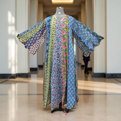L-XL Meher Multi Printed Cotton Dress 57&quot; Long Jalabiya