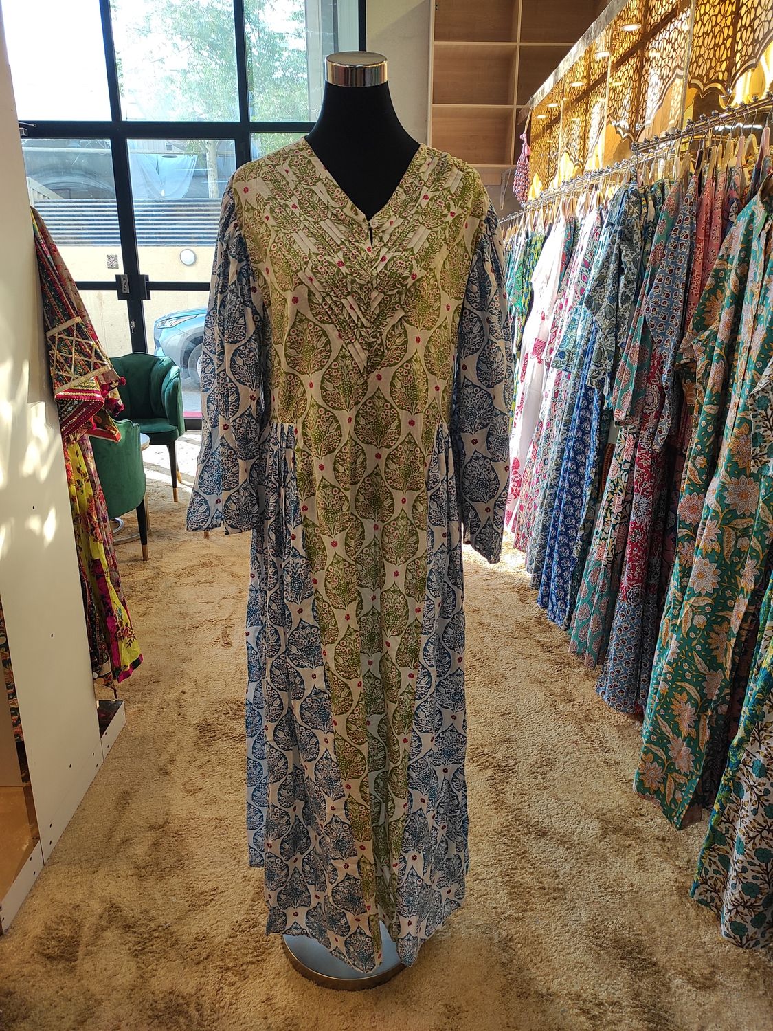 L/XL Zaheera Printed Cotton Dress 57&#39;&#39; Long Jalabiya