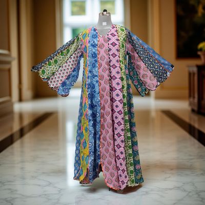 L-XL Meher Multi Printed Cotton Dress 57&quot; Long Jalabiya