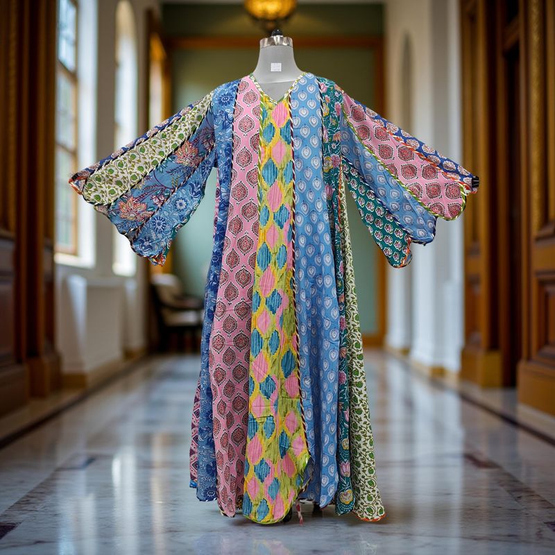 L-XL Meher Multi Printed Cotton Dress 57&quot; Long Jalabiya