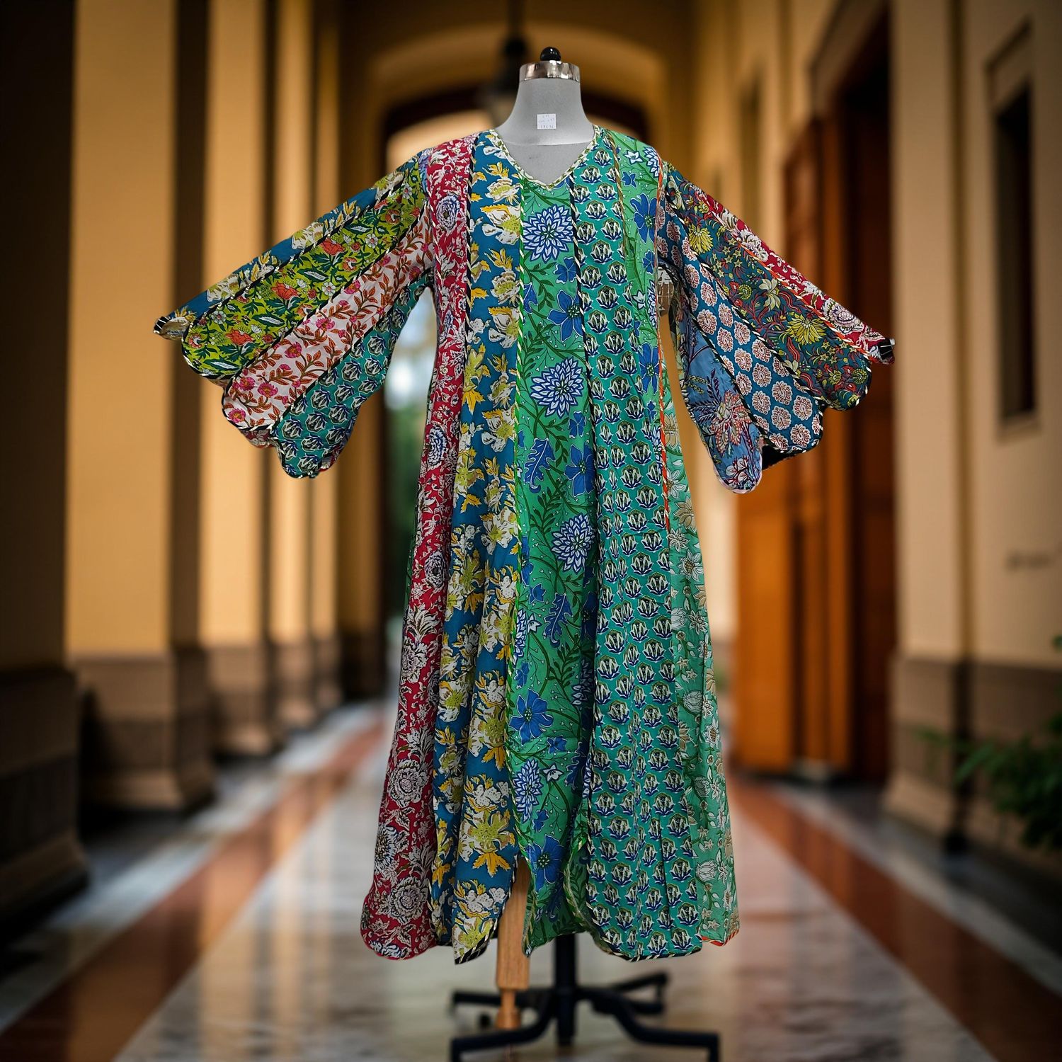 L-XL Meher Multi Printed Cotton Dress 57&quot; Long Jalabiya