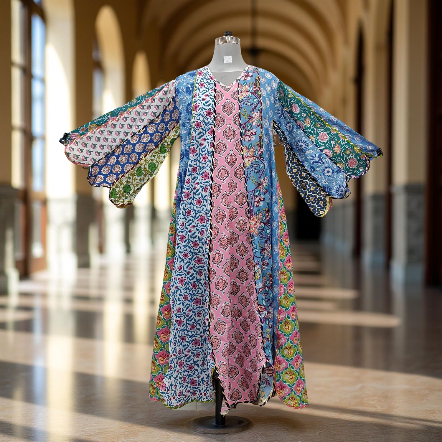 L-XL Meher Multi Printed Cotton Dress 57&quot; Long Jalabiya