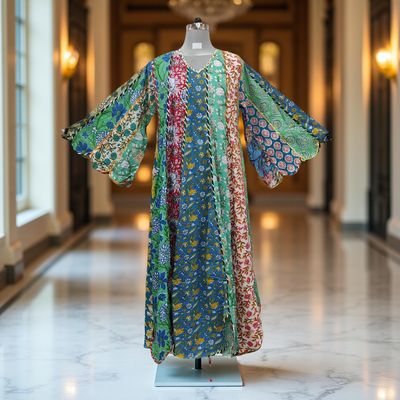 L-XL Meher Multi Printed Cotton Dress 57&quot; Long Jalabiya