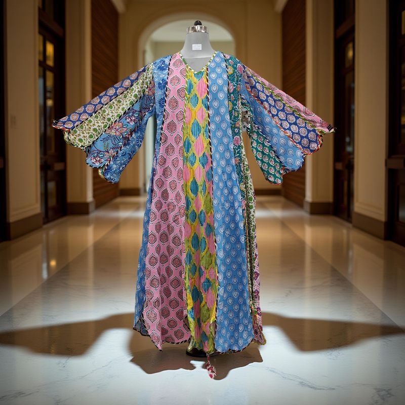 L-XL Meher Multi Printed Cotton Dress 57&quot; Long Jalabiya