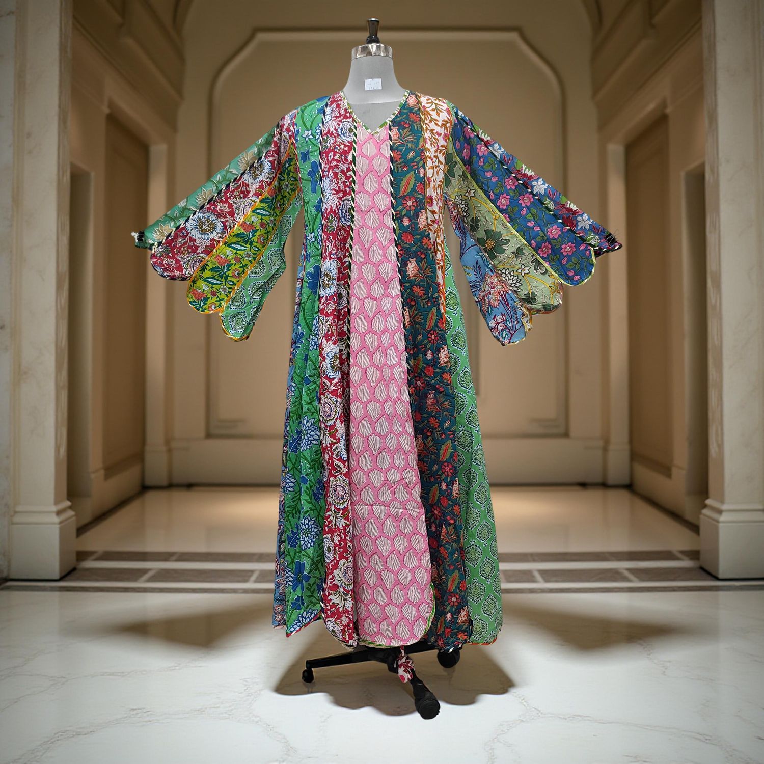 L-XL Meher Multi Printed Cotton Dress 57&quot; Long Jalabiya