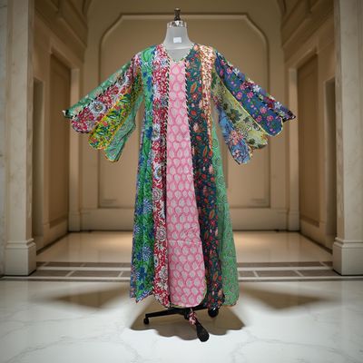 L-XL Meher Multi Printed Cotton Dress 57&quot; Long Jalabiya