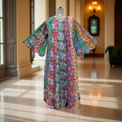 L-XL Meher Multi Printed Cotton Dress 57&quot; Long Jalabiya