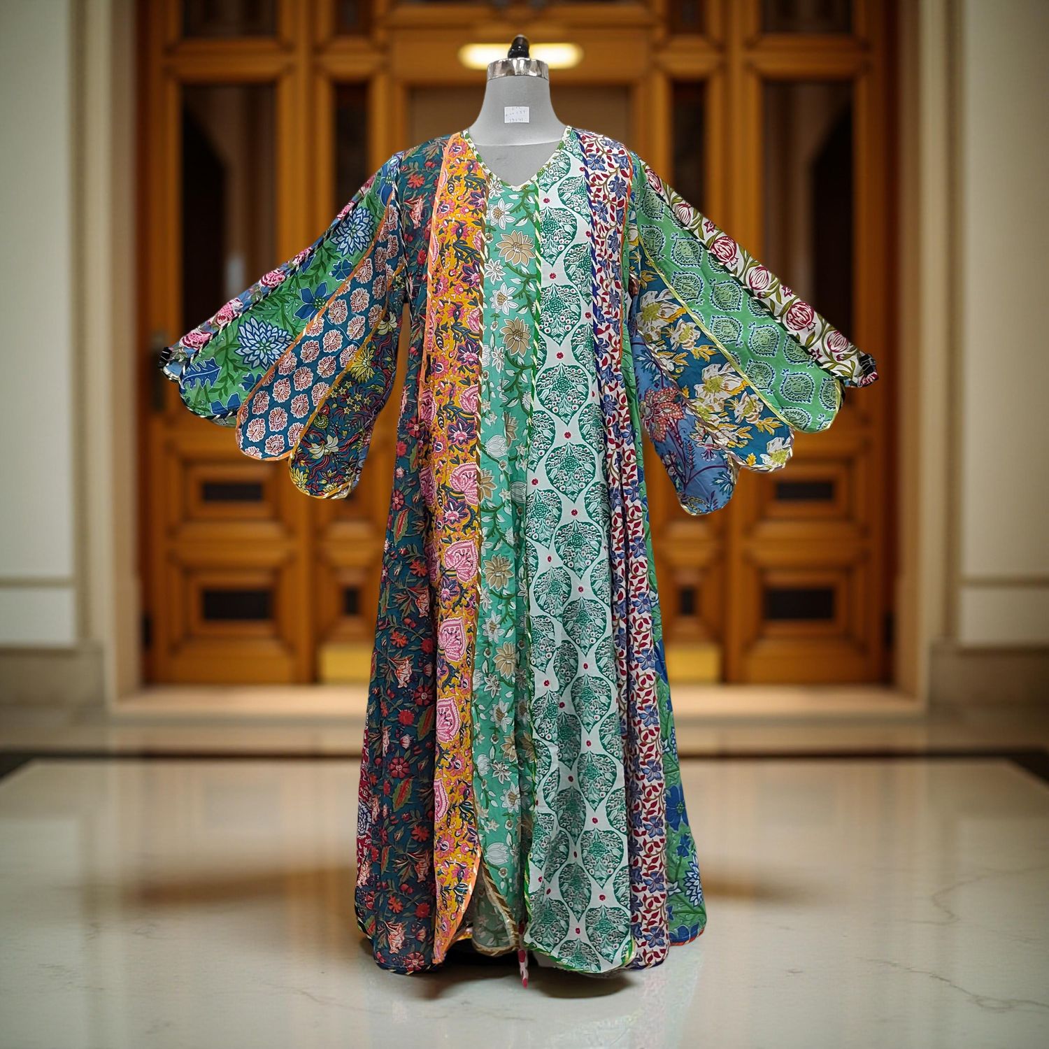 L-XL Meher Multi Printed Cotton Dress 57&quot; Long Jalabiya