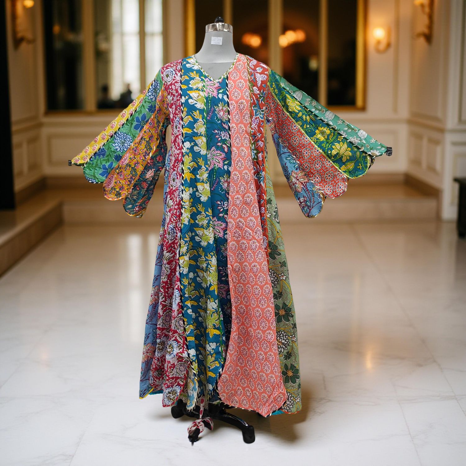 L-XL Meher Multi Printed Cotton Dress 57&quot; Long Jalabiya
