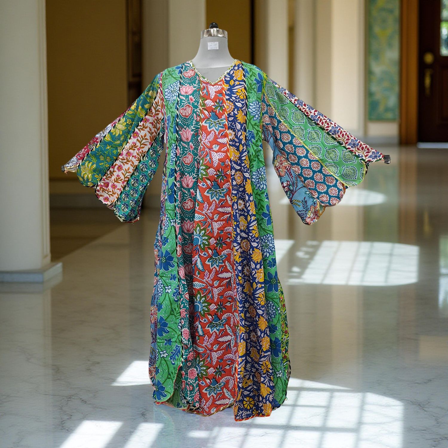 L-XL Meher Multi Printed Cotton Dress 57&quot; Long Jalabiya