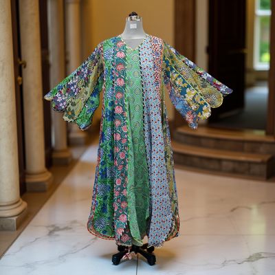 L-XL Meher Multi Printed Cotton Dress 57&quot; Long Jalabiya