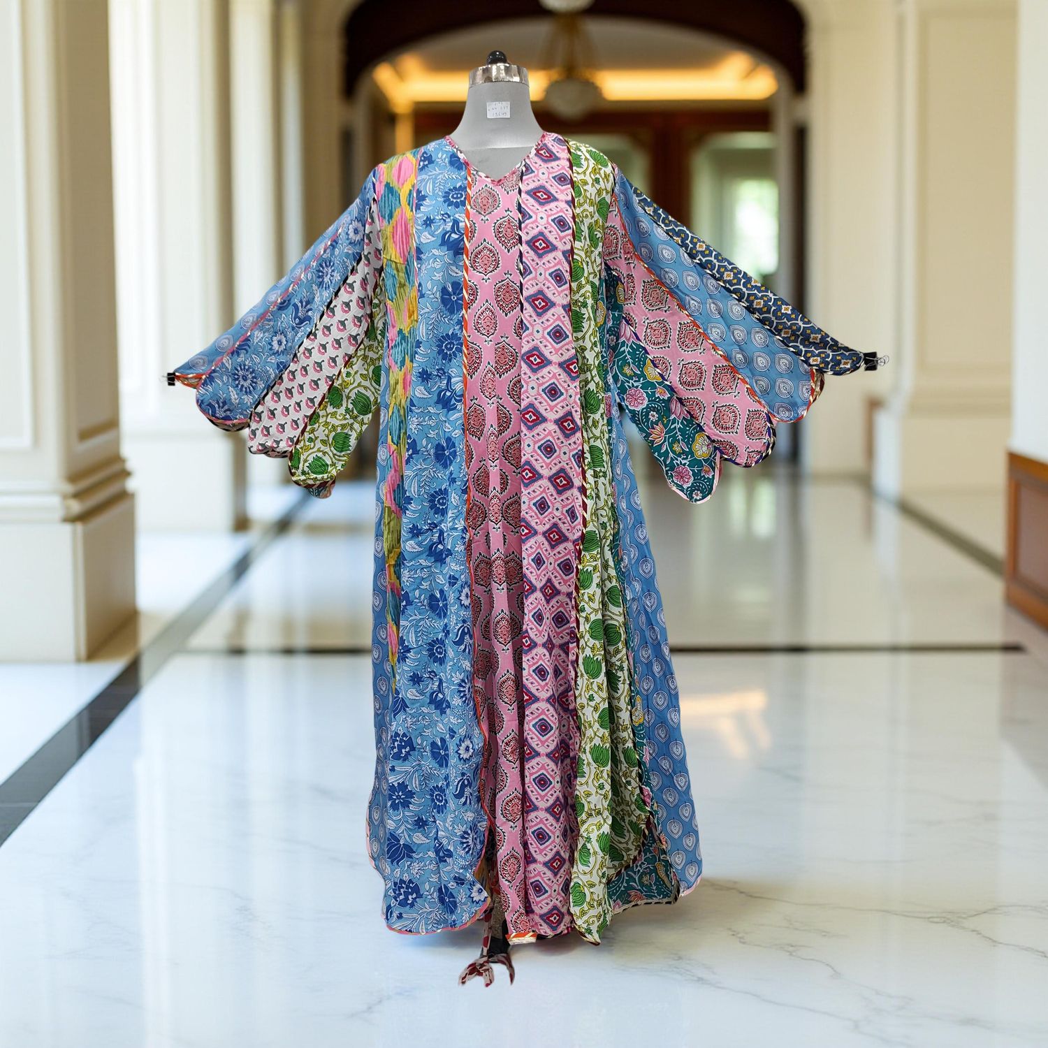 L-XL Meher Multi Printed Cotton Dress 57&quot; Long Jalabiya