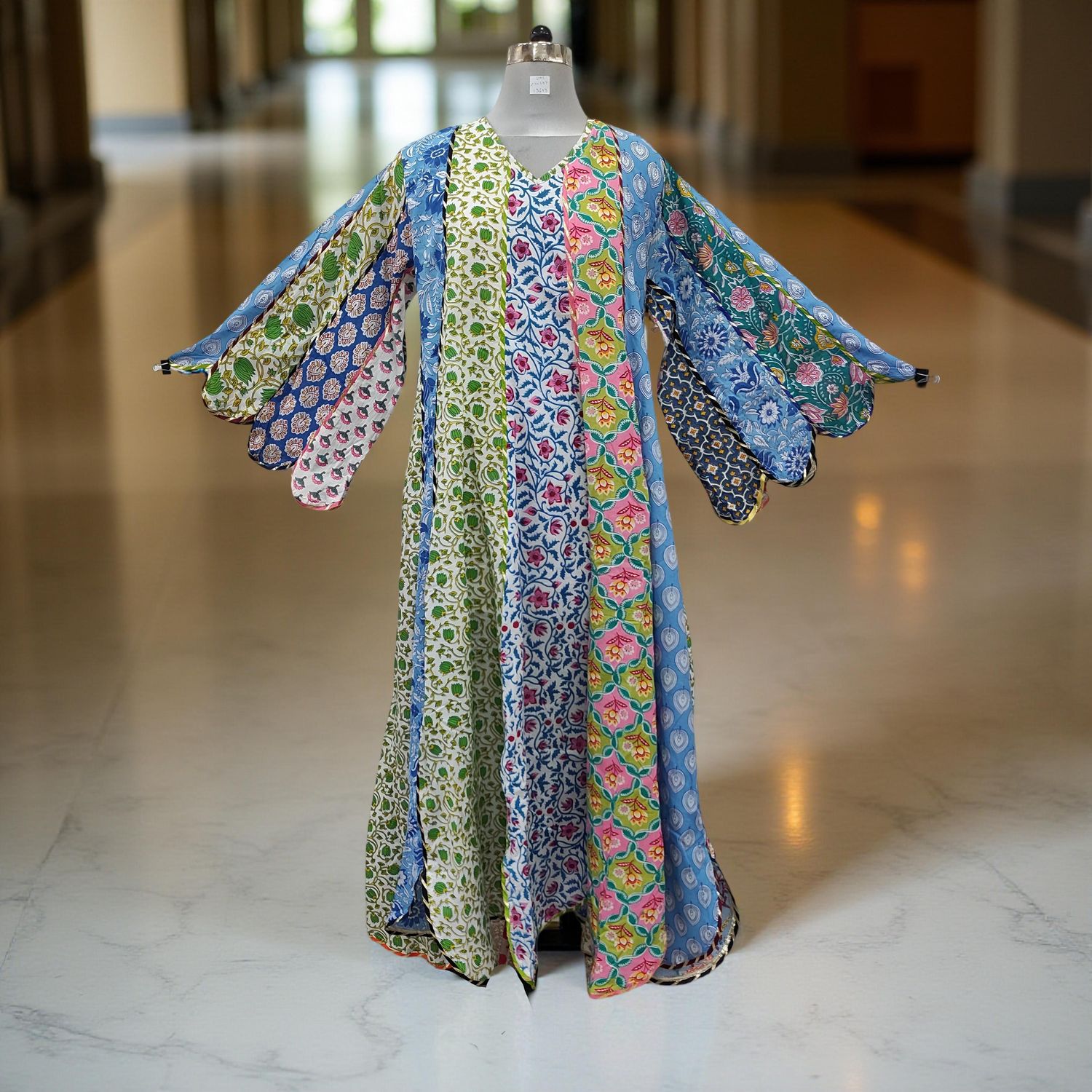 L-XL Meher Multi Printed Cotton Dress 57&quot; Long Jalabiya