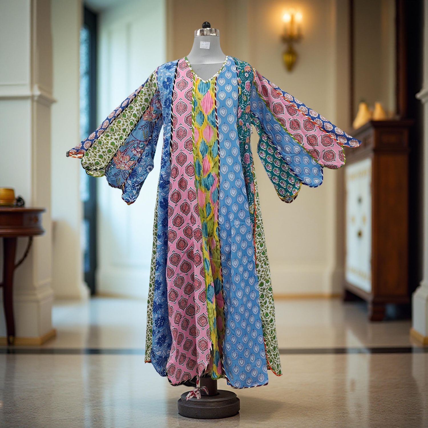 L-XL Meher Multi Printed Cotton Dress 57&quot; Long Jalabiya