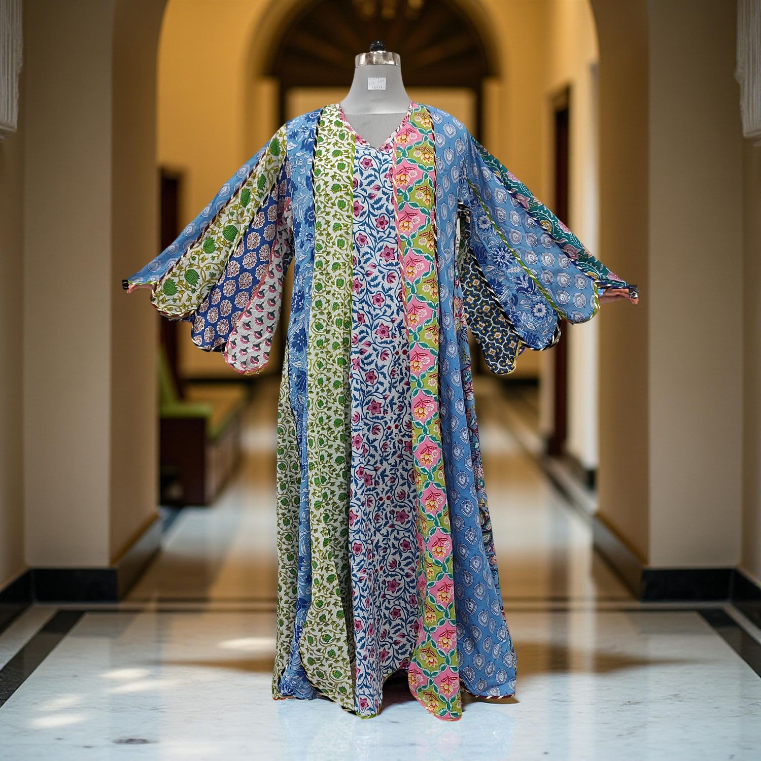 L-XL Meher Multi Printed Cotton Dress 57&quot; Long Jalabiya