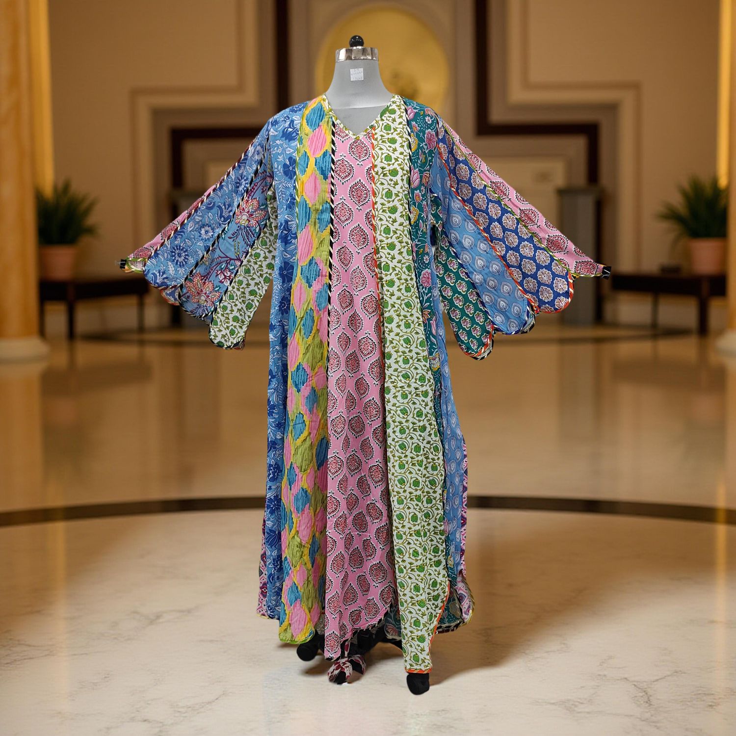 L-XL Meher Multi Printed Cotton Dress 57&quot; Long Jalabiya