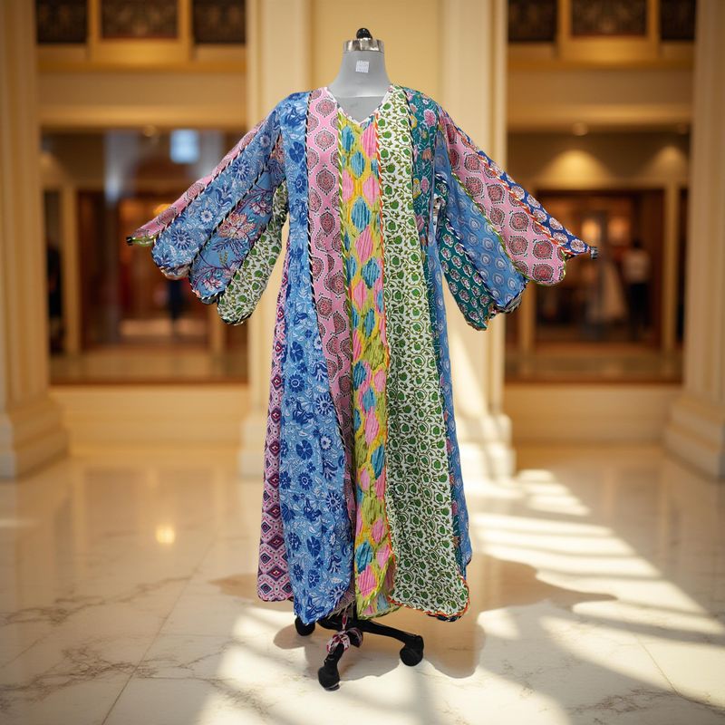 L-XL Meher Multi Printed Cotton Dress 57&quot; Long Jalabiya