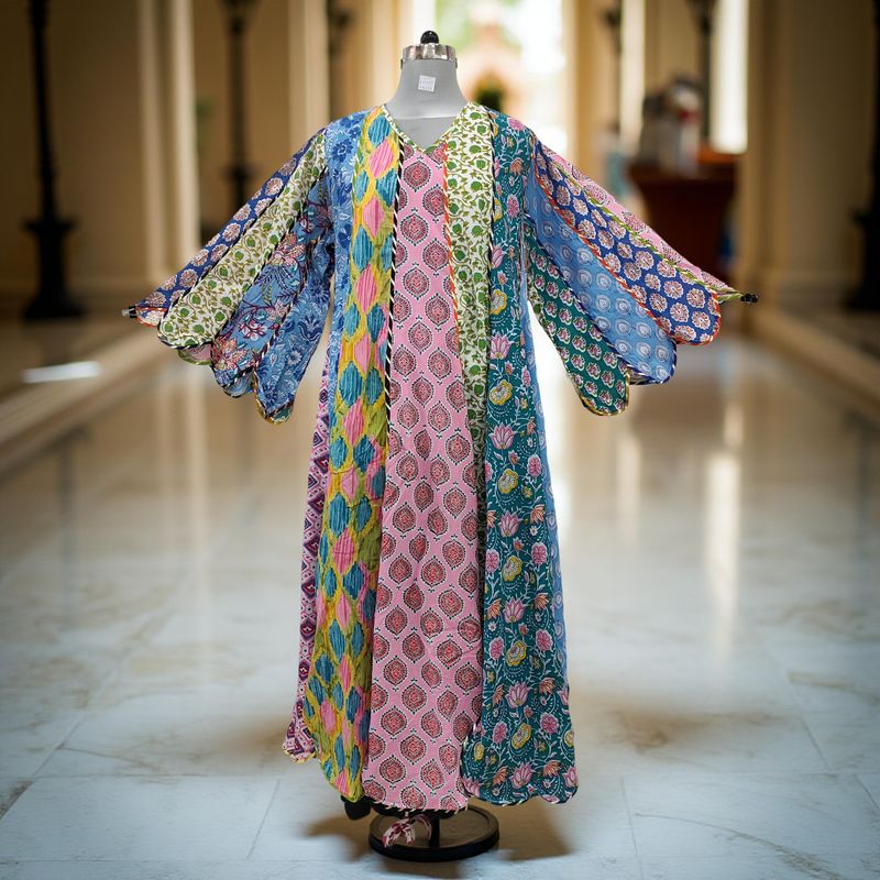 L-XL Meher Multi Printed Cotton Dress 57&quot; Long Jalabiya