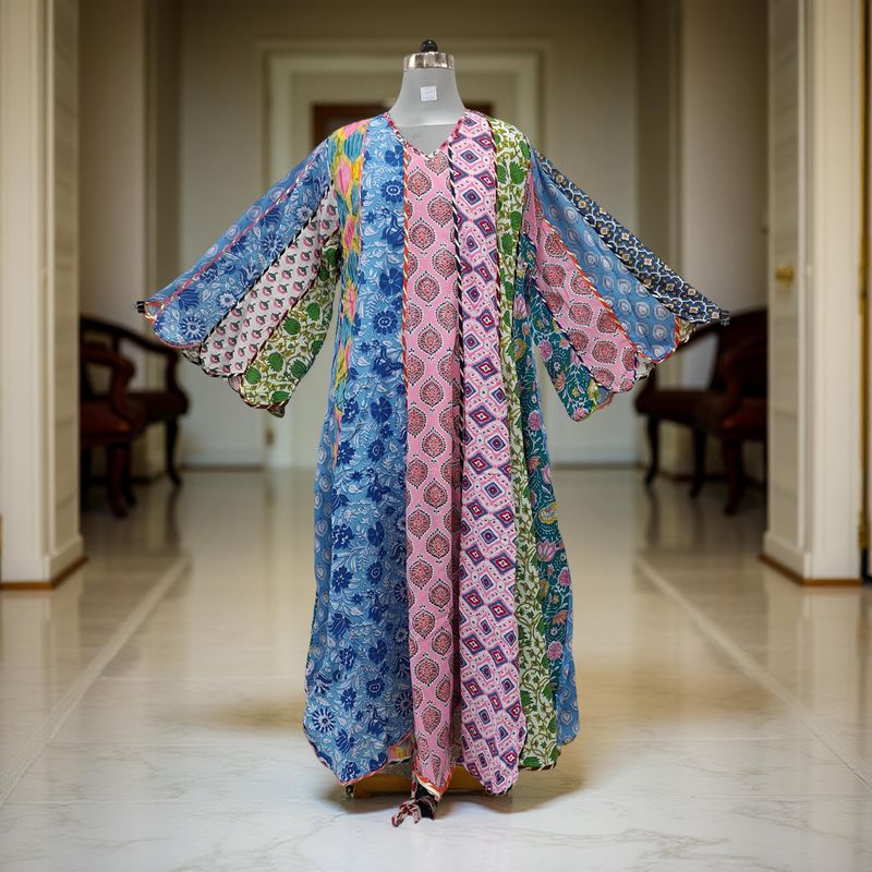 L-XL Meher Multi Printed Cotton Dress 57&quot; Long Jalabiya