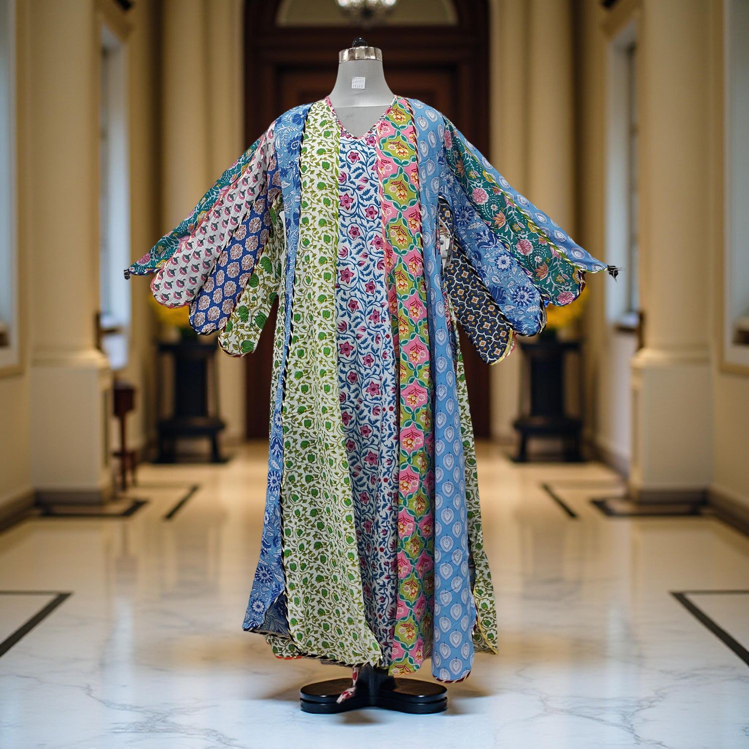 L-XL Meher Multi Printed Cotton Dress 57&quot; Long Jalabiya