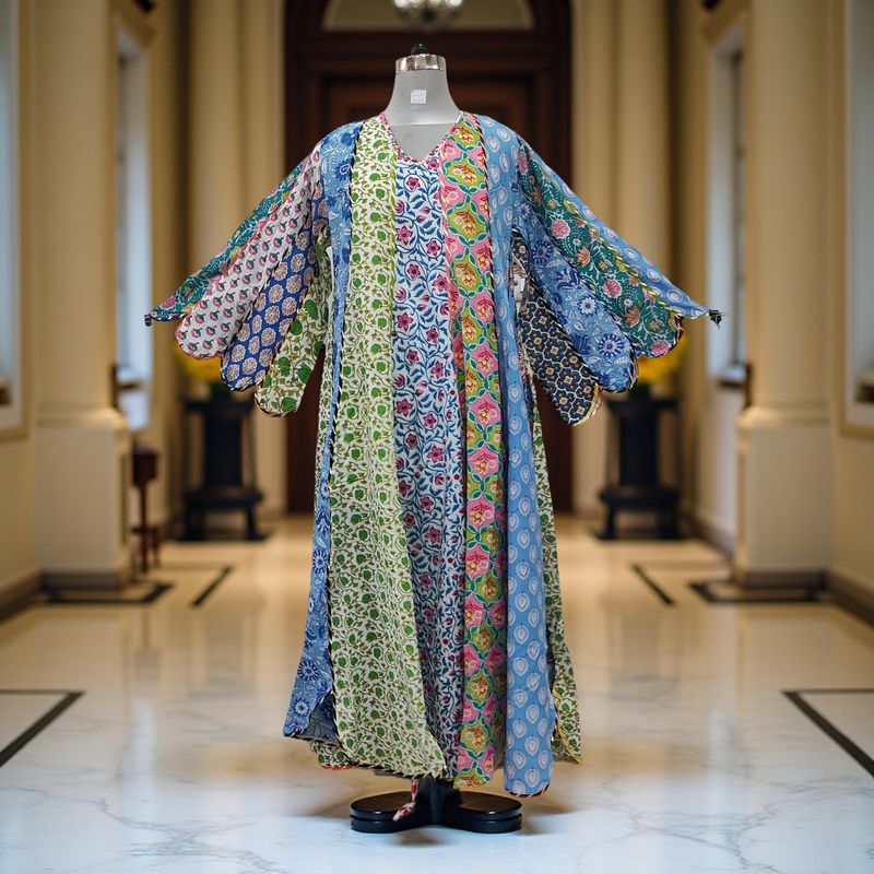 L-XL Meher Multi Printed Cotton Dress 57&quot; Long Jalabiya