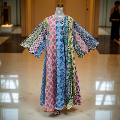L-XL Meher Multi Printed Cotton Dress 57&quot; Long Jalabiya