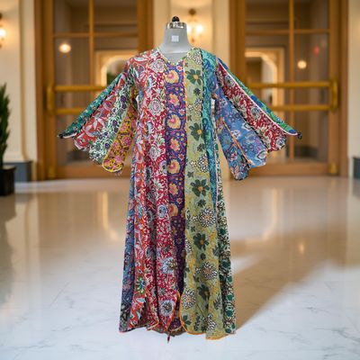 S/M Meher Multi Printed Cotton Dress 57&quot; Long Jalabiya