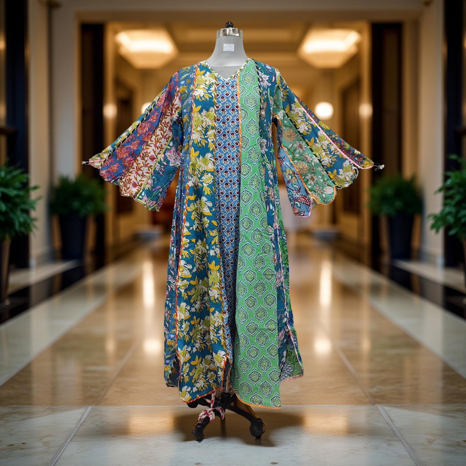 S/M Meher Multi Printed Cotton Dress 57&quot; Long Jalabiya