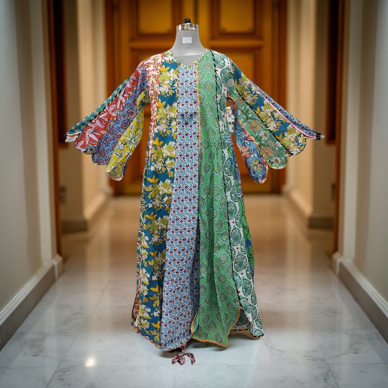 S/M Meher Multi Printed Cotton Dress 57&quot; Long Jalabiya