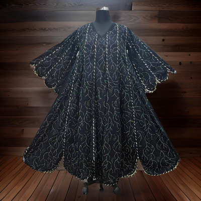 XS/S Meher Black Multi Printed Cotton Dress 54&quot; Long Jalabiya