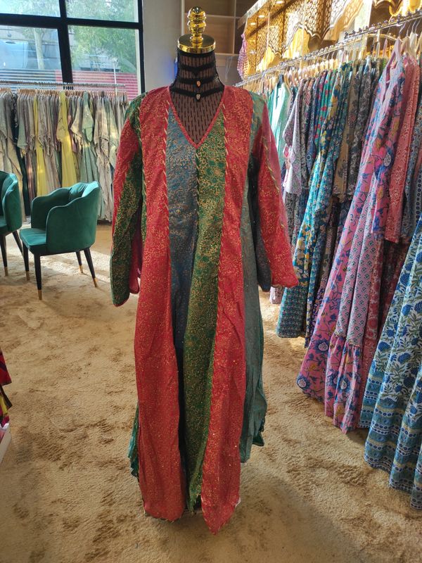 S/M Meher Crystal Multi Printed Cotton Dress 58&quot; Long Jalabiya