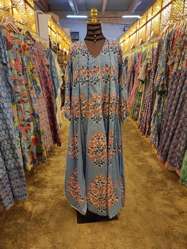 S/M Meher Crystal Multi Printed Cotton Dress 58&quot; Long Jalabiya