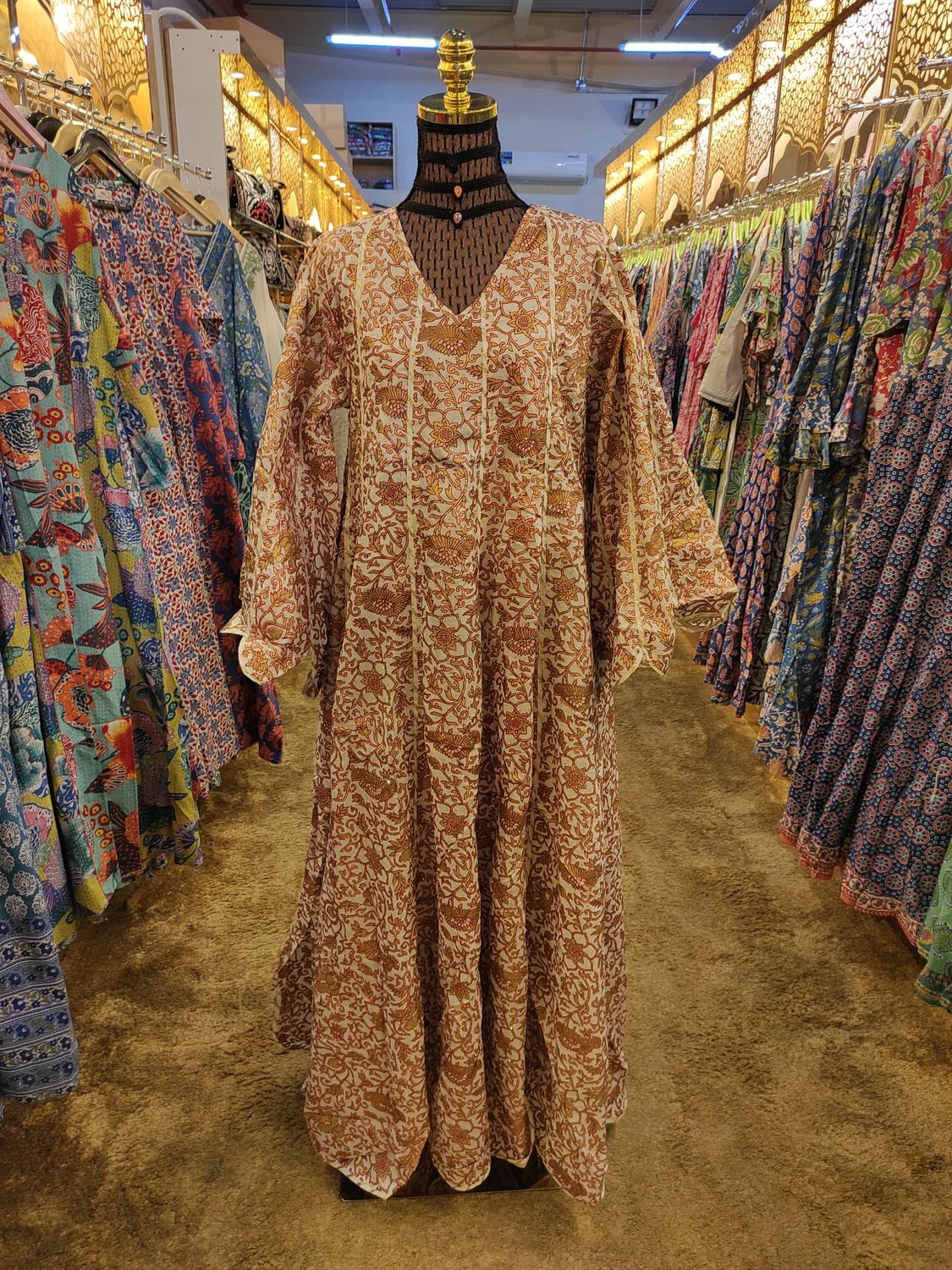 S/M  Meher  White Crystal  printed Cotton  Dress 57&quot; Long Jalabiya