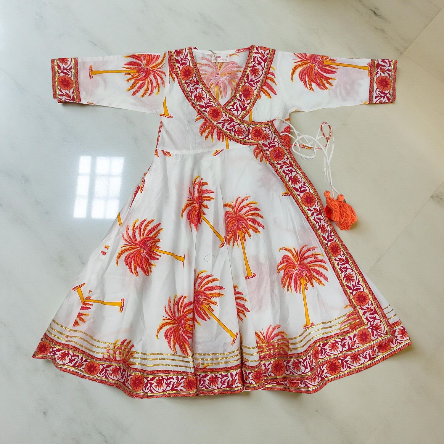 4-5 Year Priam Printed Cotton Girls Dress 33&quot; Long Jalabiya