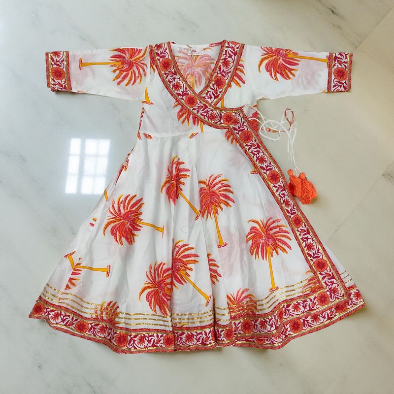 4-5 Year Priam Printed Cotton Girls Dress 33&quot; Long Jalabiya