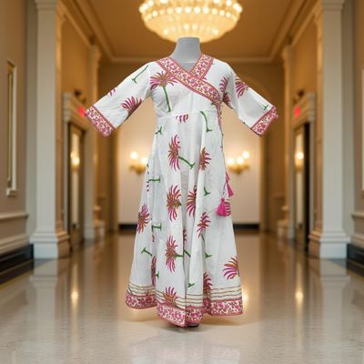 10-11  Year Priam Printed Cotton Girls Dress 46&quot; Long Jalabiya