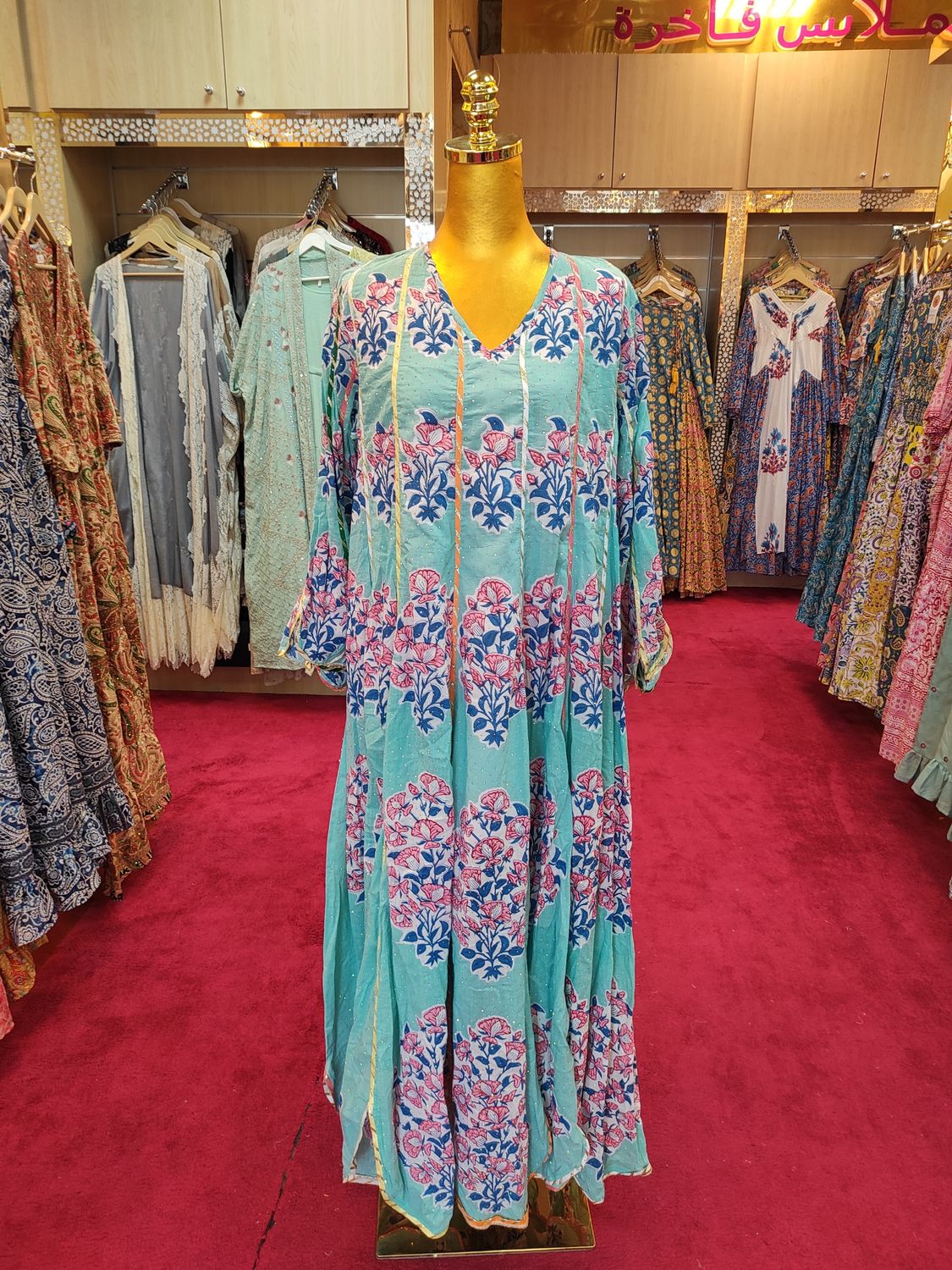 S/M Meher Crystal Multi Printed Cotton Dress 58&quot; Long Jalabiya