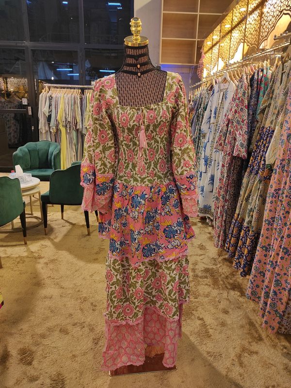 L/XL  Crystal Rahima Multi Printed Cotton  Dress 57&quot; Long Jalabiya