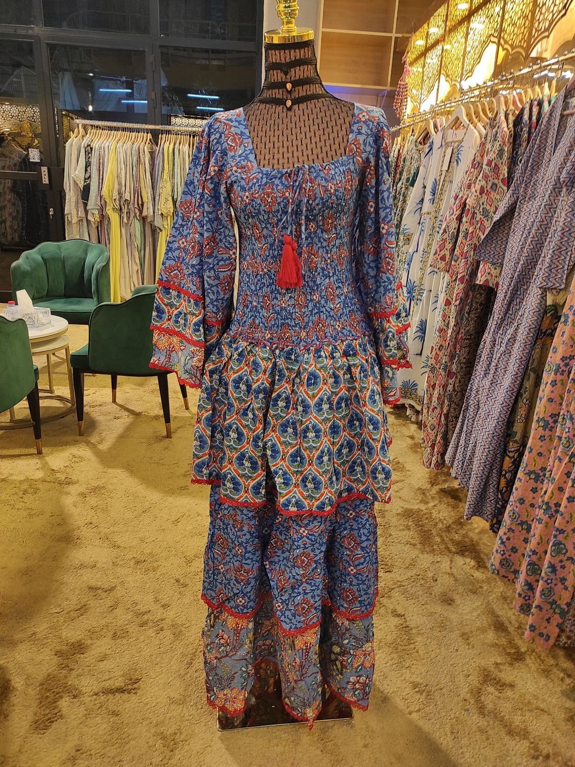 L/XL  Crystal Rahima Multi Printed Cotton  Dress 57&quot; Long Jalabiya