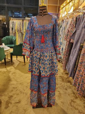 L/XL  Crystal Rahima Multi Printed Cotton  Dress 57&quot; Long Jalabiya