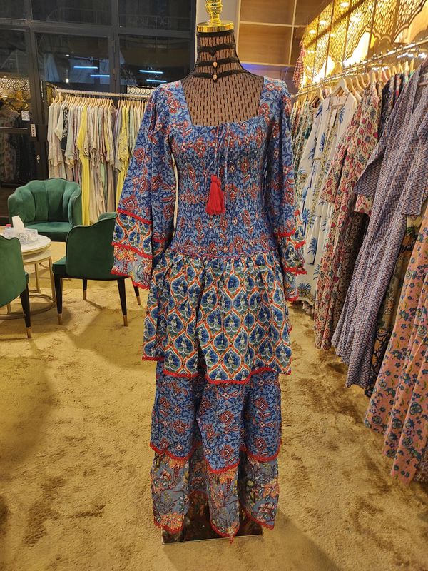 L/XL  Crystal Rahima Multi Printed Cotton  Dress 57&quot; Long Jalabiya
