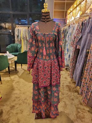 L/XL  Crystal Rahima Multi Printed Cotton  Dress 57&quot; Long Jalabiya