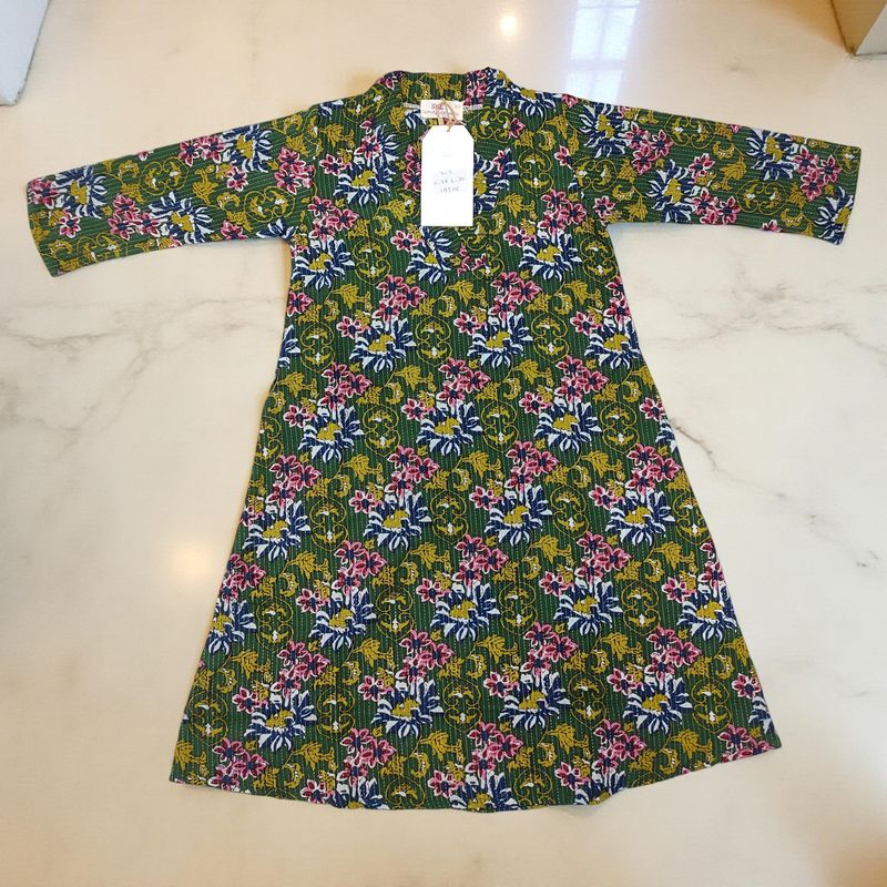 2-3 Year Teena Printed Cotton Girls Dress 30&quot; Long Jalabiya