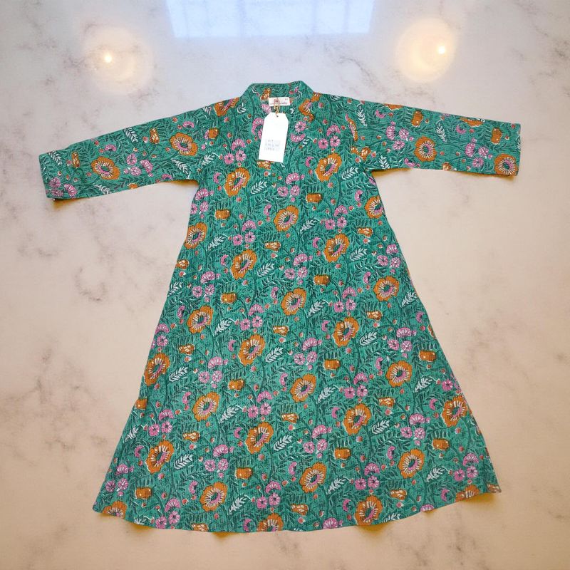 6-7 Year Teena Printed Cotton Girls Dress 38&quot; Long Jalabiya