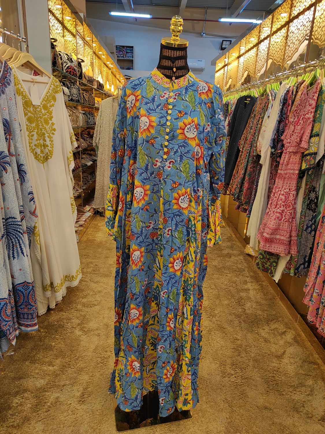 2XL/3XL Luaby Printed Cotton Dress 57&quot; Long Jalabiya