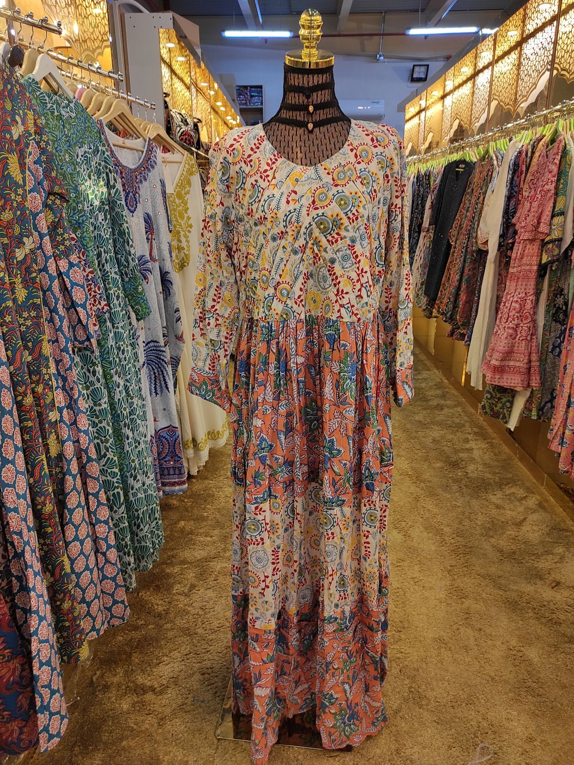 L/XL Dana Printed Cotton Dress 56&quot; Long Jalabiya