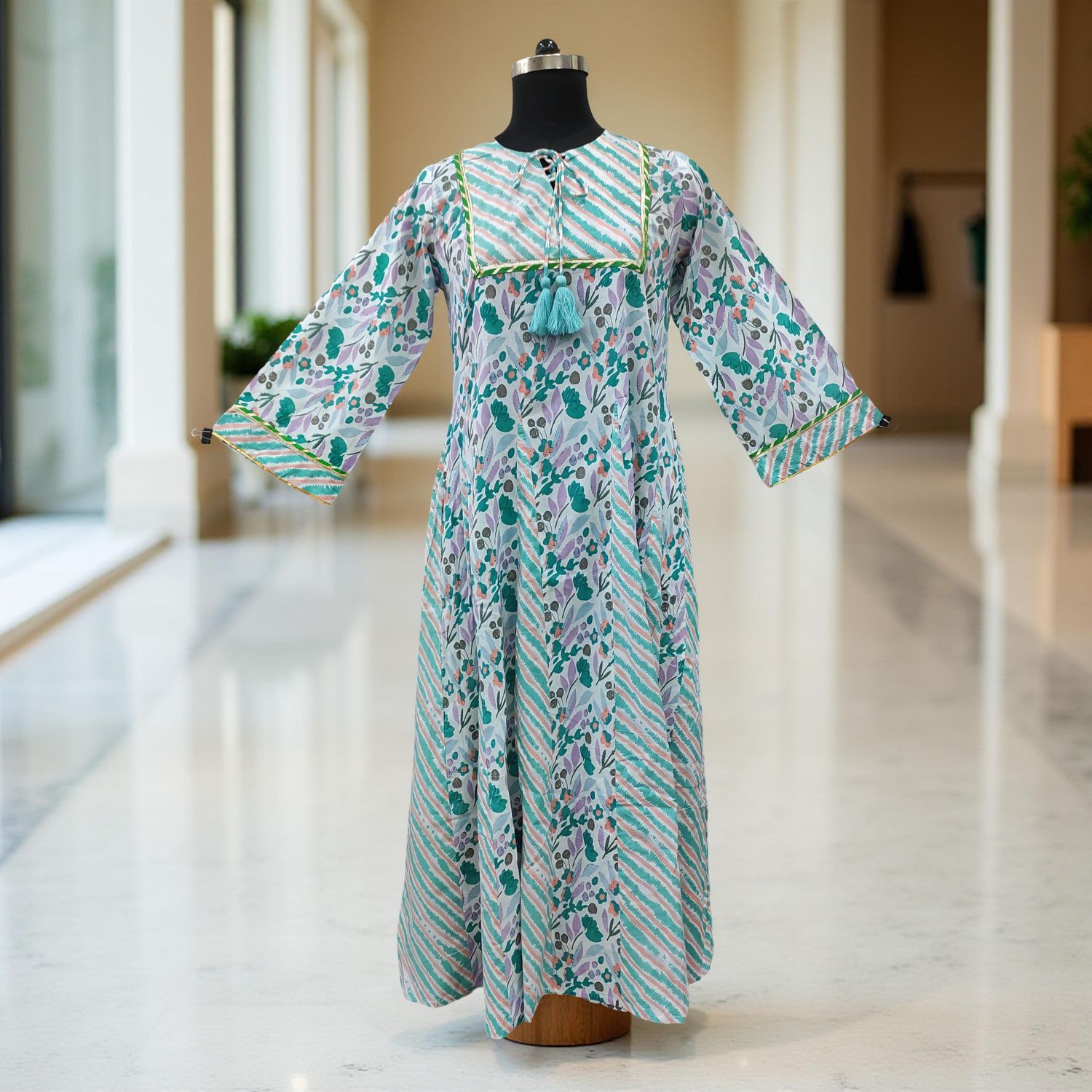 2-3L/XL Anaya Printed Cotton Dress 57&quot;Long Jalabiya