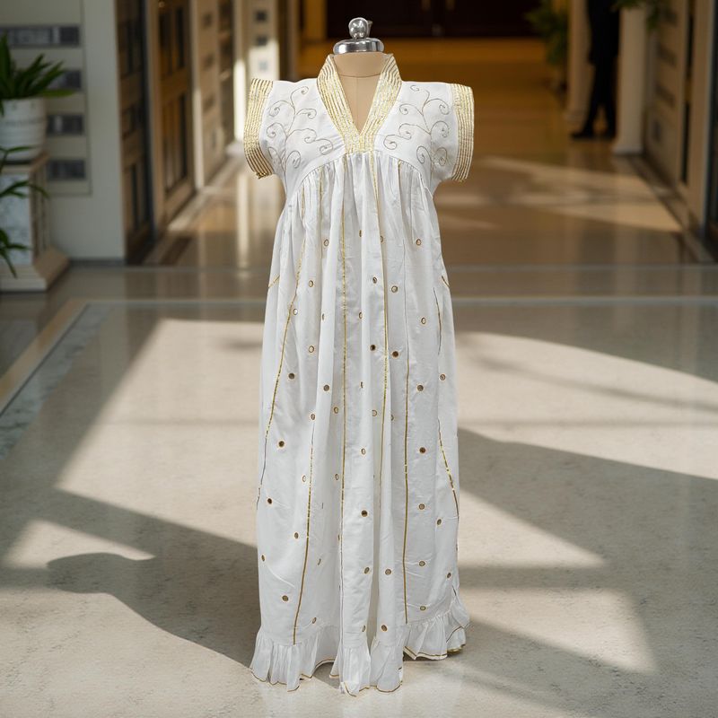 Cotton Jalabiya Dress Amani White Crystal 01