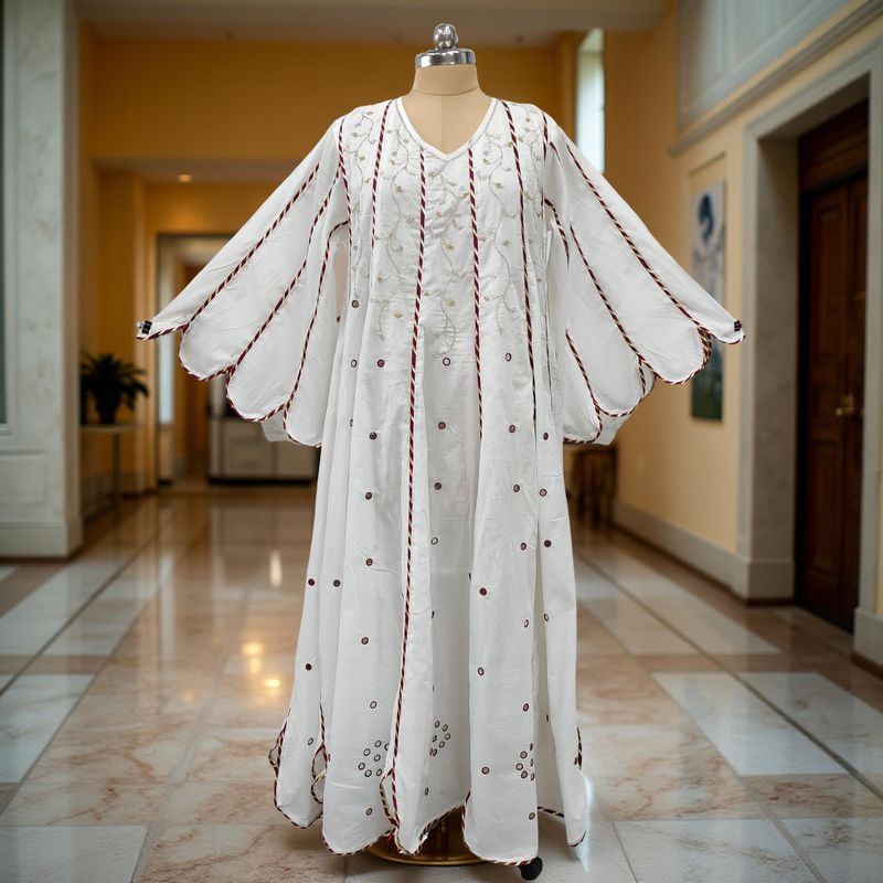 Cotton Jalabiya Dress Meher White Crystal 02